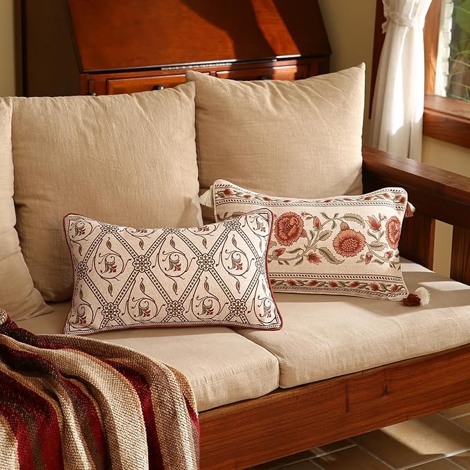 ISAENNE Design Linen Lumbar Vintage Throw Pillow Covers 12"x20", Living Room - Image 8