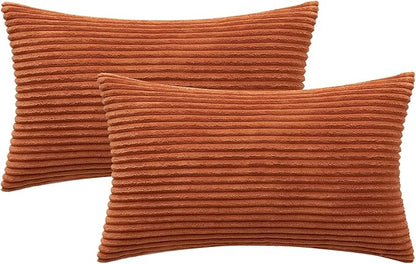 MIULEE Pack of 2 Rust Pillow Covers 12x20 Inch Soft Boho Striped Corduroy Throw - Image 6