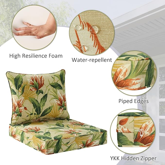 Outdoor Patio Chair Cushions Set, Water-Repellent, Fade Resistant, Deep Seat - Image 3