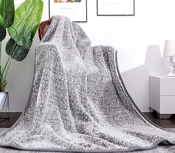 EMME Soft Sherpa Fleece Blanket Reversible Plush Fluffy Large Blanket, Light - Image 7
