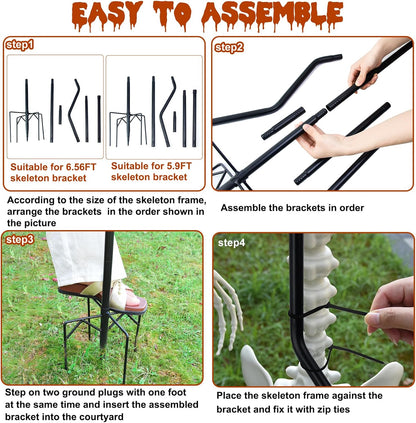 2Set Adjust Metal Skeleton Stand for 5.9/6.56ft Halloween Skeleton,30 Ties