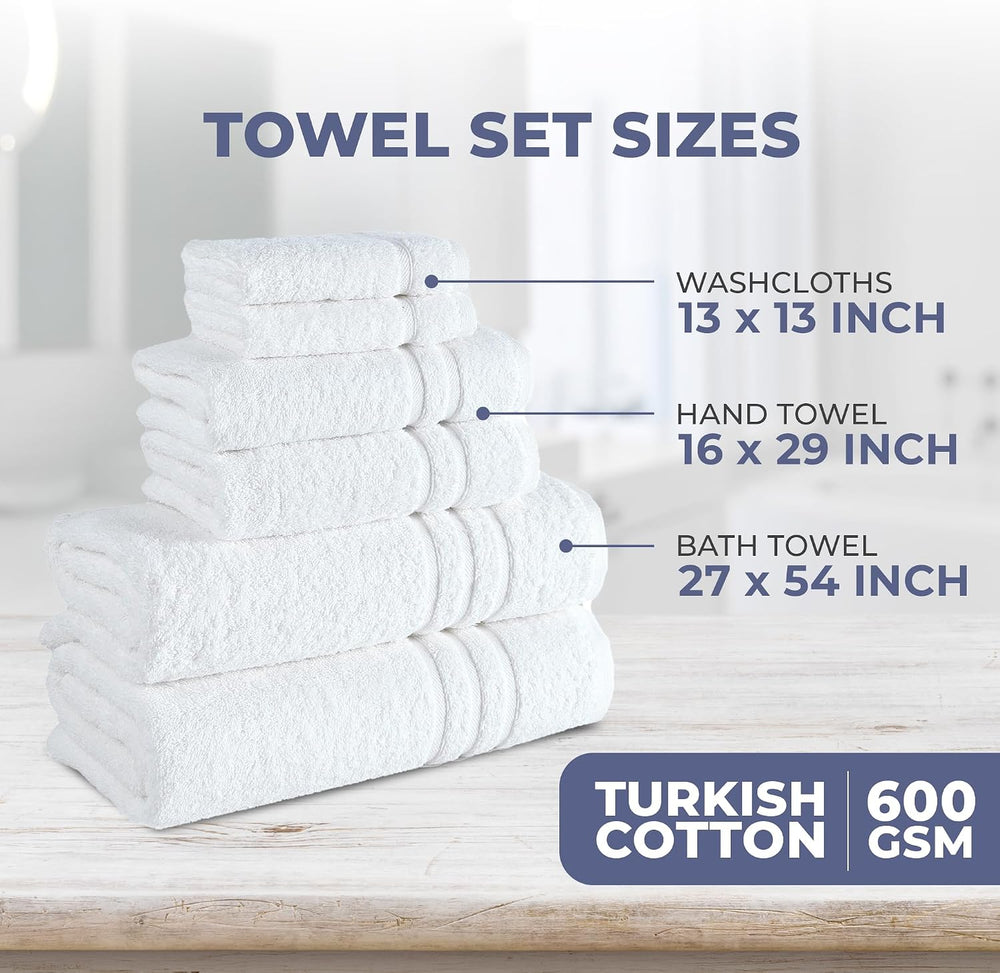 Hawmam Linen Towel Set, Turkish Cotton, 6 Pack, White