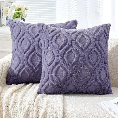 MIULEE Blue Purple Throw Pillow Covers 18x18 Inch, Soft Winter Plush Faux Wool by MIULEE