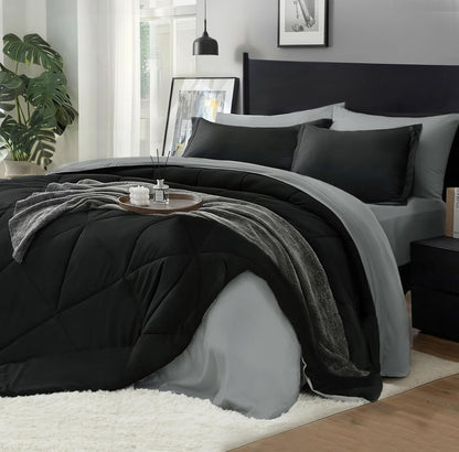 bedelite full comforter set 7 pieces, reversible black, main product view
