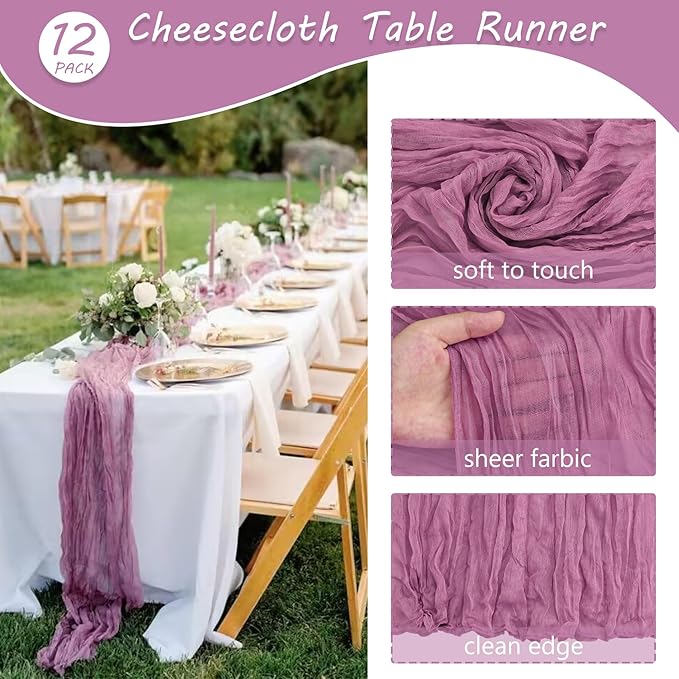 12 Pack 10Ft Cheesecloth Table Runner 35x120 Inch Boho Gauze Table Runner - Image 4