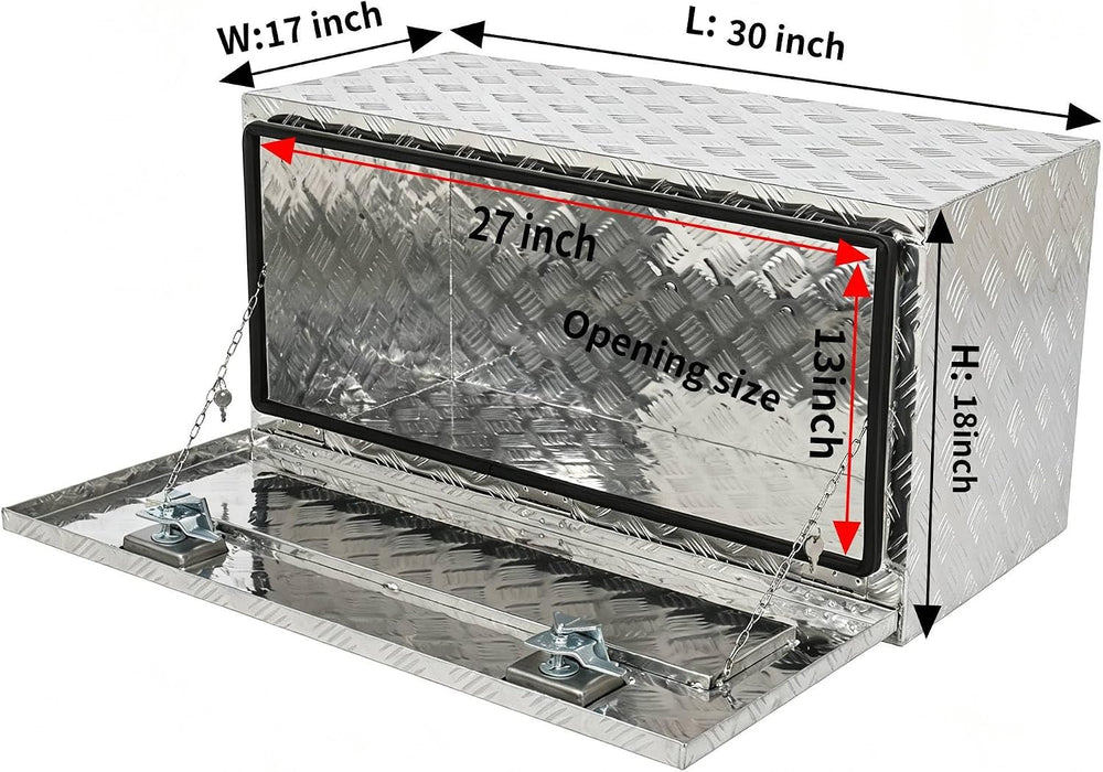 30 Inch Aluminum Underbody Tool Box, RV Trailer Flatbed Storage Box, Weather‑...