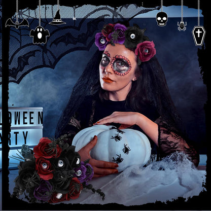 Hotop 40 Pcs Halloween Artificial Flowers with Eyeball and Spider