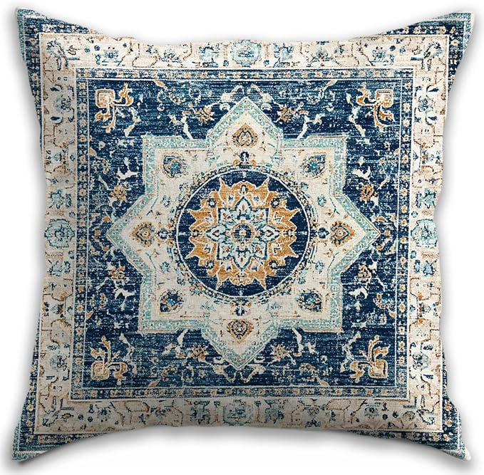Bohemian Pillow Covers | Vintage Floral & Carpet Design | Double Sided Blue by RBAFAO