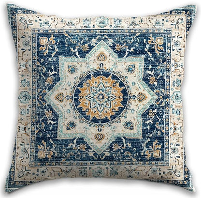 Bohemian Pillow Covers | Vintage Floral & Carpet Design | Double Sided Blue by RBAFAO