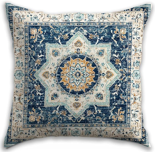 Bohemian Pillow Covers | Vintage Floral & Carpet Design | Double Sided Blue by RBAFAO