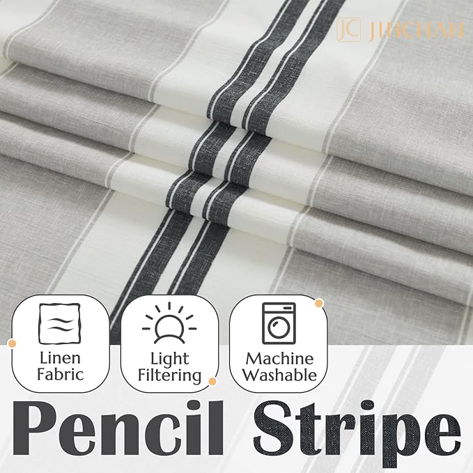 jinchan Striped Valance Farmhouse Window Treatment Linen Textured Drapes - Image 4