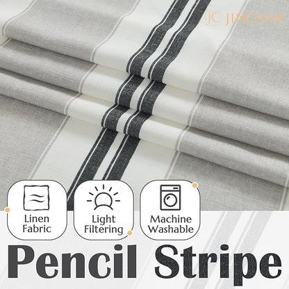 jinchan Striped Valance Farmhouse Window Treatment Linen Textured Drapes - Image 4