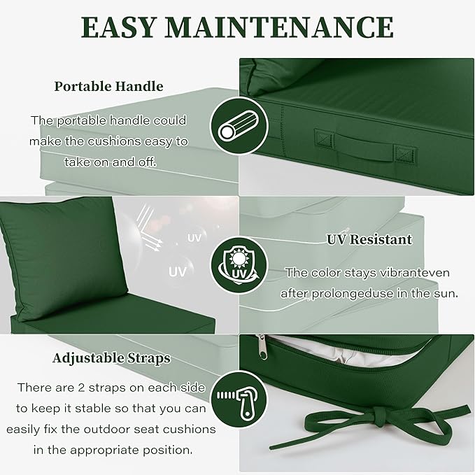 Outdoor Seat Cushion Set 22 L × 24 W × 5 H Inch Waterproof & Fade Resistant - Image 4