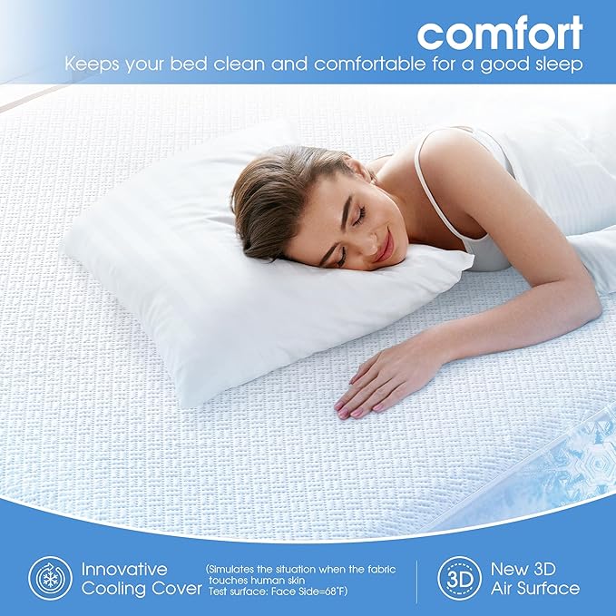 Cooling Waterproof Mattress Protector Twin Size, Mattress Cover 3D Air Fabric - Image 3