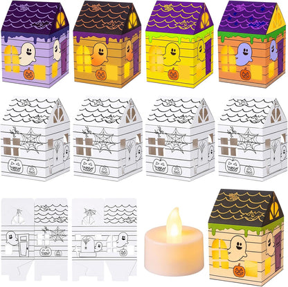 Glooglitter 36 Sets Halloween Lantern Craft Kit, DIY Paper Haunted House