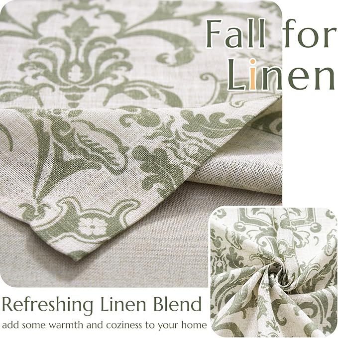 jinchan Linen Valance Curtain for Kitchen Vintage Damask Floral Blackout - Image 8