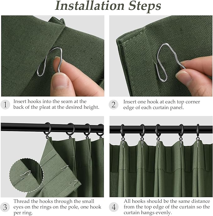 Olive Green Pinch Pleat Linen Curtains 54 Inch Long - Image 7