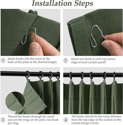 Olive Green Pinch Pleat Linen Curtains 54 Inch Long - Image 7