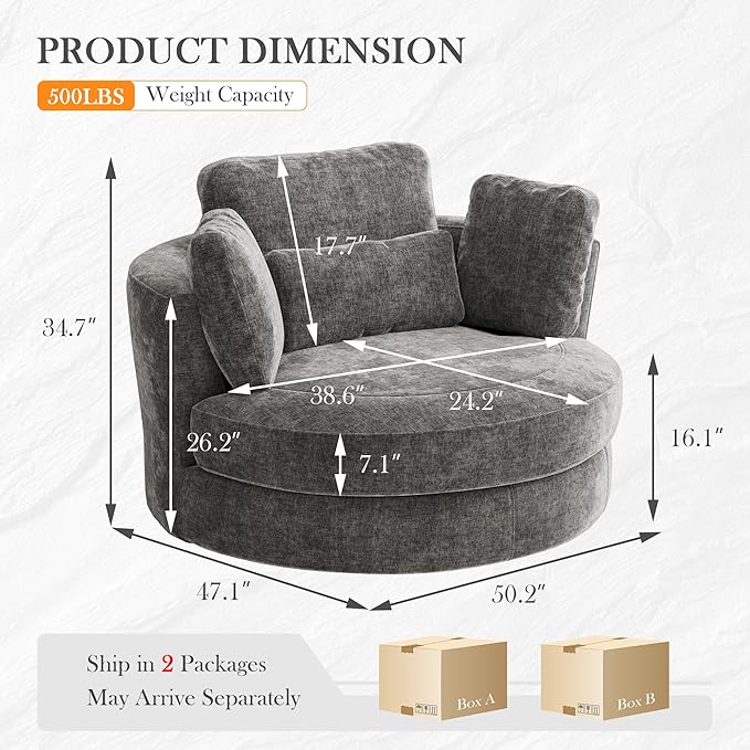 Aoiy & Wifon 50.2'' W Oversized Swivel Barrel Chair, Round Oversized Arm Chair - Image 2