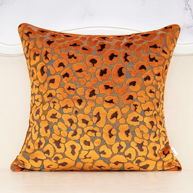 Alerfa Orange Floral Throw Pillow Cover 20 x 20 Inch Cut Velvet Sqaure Luxury by Alerfa