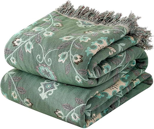 Boho Throw Blanket for Chair Couch Bed 90''x 98'', 100% Cotton Quilt Floral by MSGKVHomeTextiles