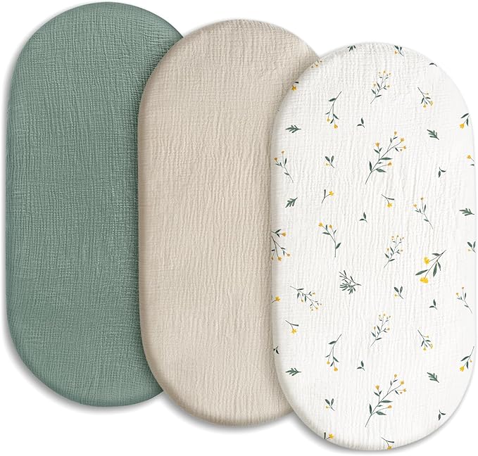 Gllquen Baby Muslin Bassinet Sheets 3 Pack, Breathable Elastic Cozy Fitted by GLLQUENBABY