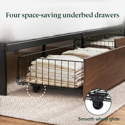 zinus kai platform bed frame, four underbed storage, close-up detail