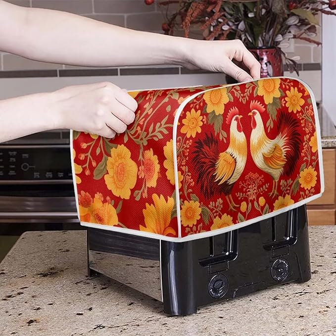 Rooster Dust Cover Kitchen Blender Cover Flower Washable Toaster Bread Maker - Image 5