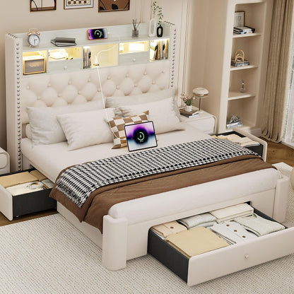 queen size bed frame with 3 storage drawers, main product view