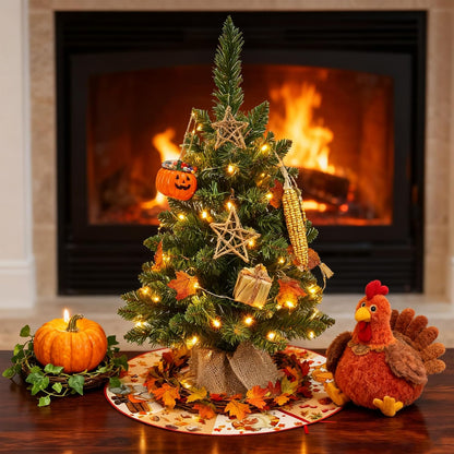 15 Inch Mini Halloween Tree Skirt Fall Thanksgiving Day Tree Skirt Small Reversible Double Sided Print Mat Holiday Party Supplies for Home Tabletop Christmas Tree Decoration