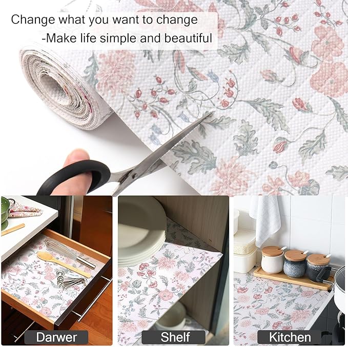 Floral Drawer and Shelf Liner for Cabinets, Non-Adhesive and Strong Non-Slip - Image 6