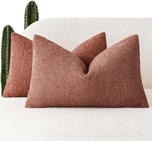 Foindtower Pack of 2 Textured Boucle Throw Pillow Covers Accent Solid by Foindtower