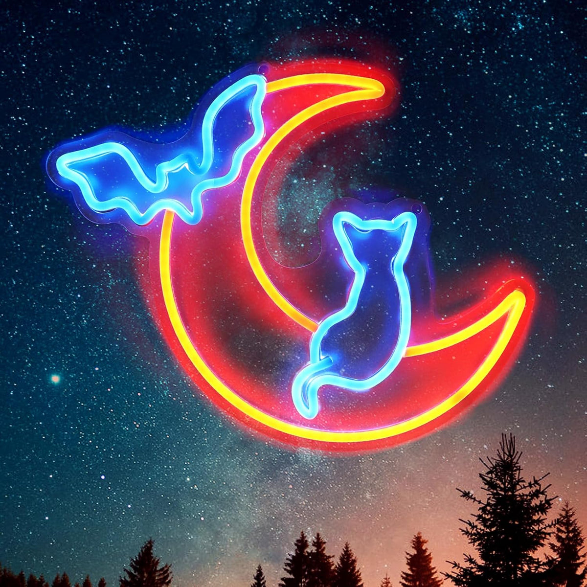 Halloween Neon Sign Wall Decor - Moon&Bat&Cat Themed Halloween LED Lights