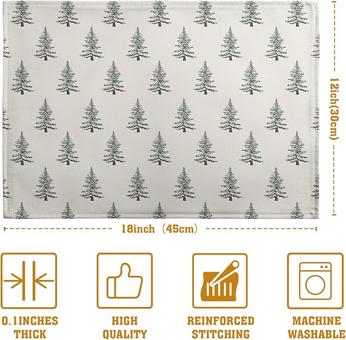 Pine Trees Christmas Placemats Set of 4 Xmas Tree Vintage Rustic Print Place - Image 4