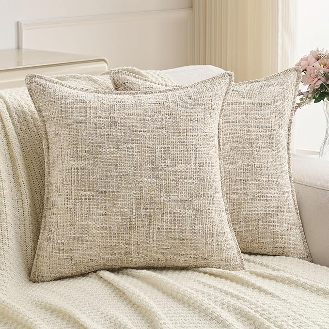 FUTEI Beige Decorative Throw Pillow Covers 24x24 Inch Set of 2, Soft Chenille by FUTEI