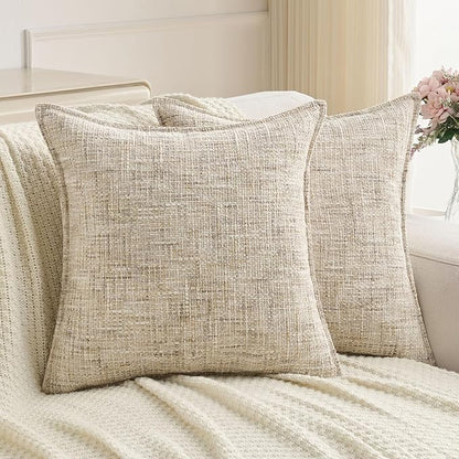 FUTEI Beige Decorative Throw Pillow Covers 24x24 Inch Set of 2, Soft Chenille by FUTEI