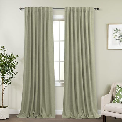 KOUFALL Sage Green Back Tab Linen Blackout Curtains 52x90 Inches Long - Image 9
