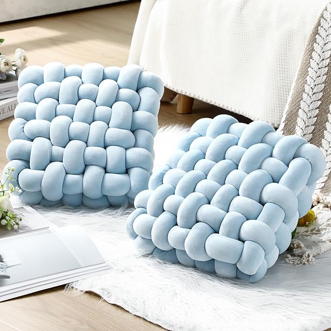 Wenqik 2 Pcs Knot Pillows Square Knotted Plush Throws Soft Accent Pillows - Image 4