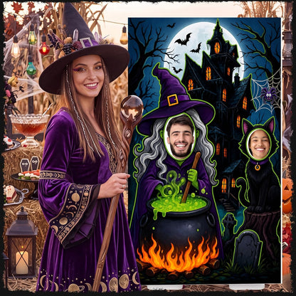 Qunclay 5.4 ft Halloween Witch Cardboard Cutout Photo Prop with Base
