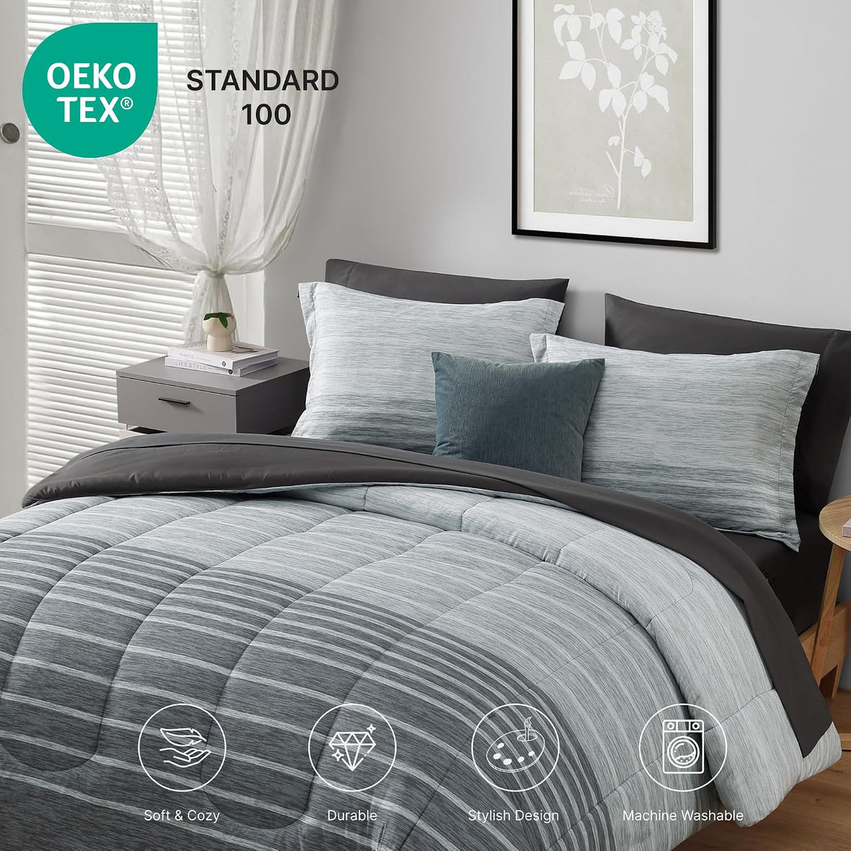 monbix full size comforter sets - 7 pieces, side view