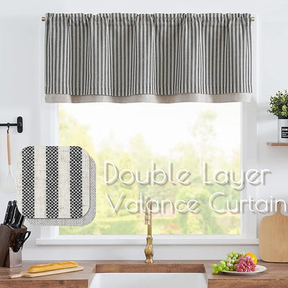 jinchan Linen Striped Valance for Windows 16 Inch Blackout Drapes for Small - Image 2