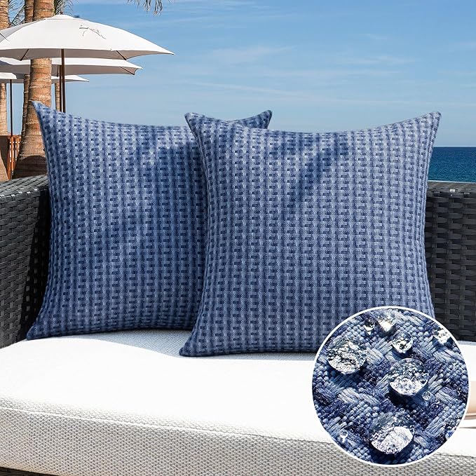 Kevin Textile Outdoor Waterproof Throw Pillow Covers Pack of 2 Weaving Texture by KevinTextile