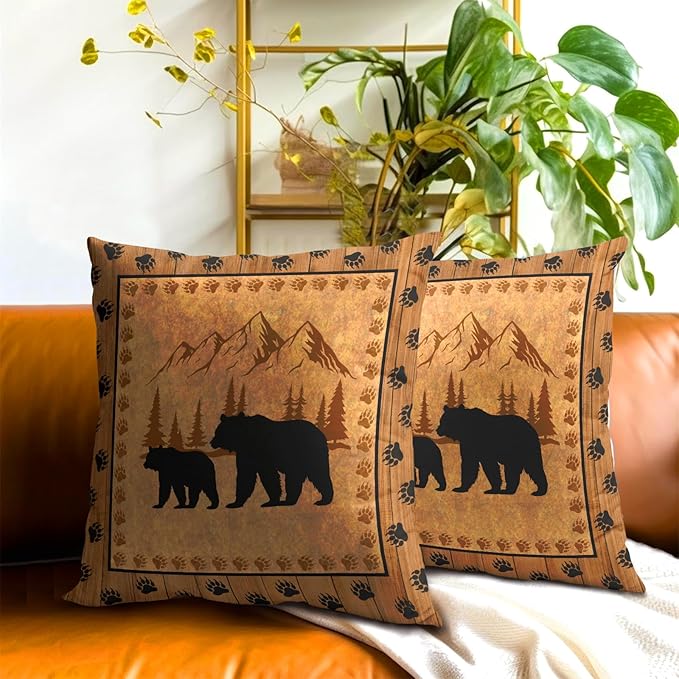Bear Throw Pillow Covers 22x22 Inch Set of 2 Retro Brown Mountain Decorative - Image 7