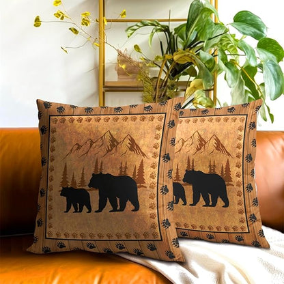 Bear Throw Pillow Covers 18x18 Inch Set of 2 Retro Brown Mountain Decorative - Image 8