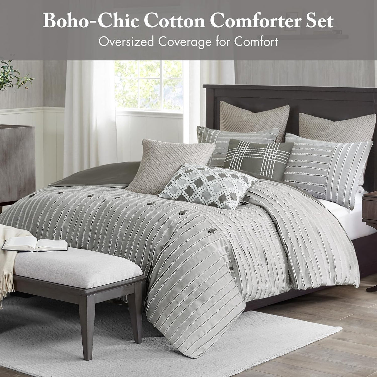 madison park farmhouse king cotton comforter set with shown in use