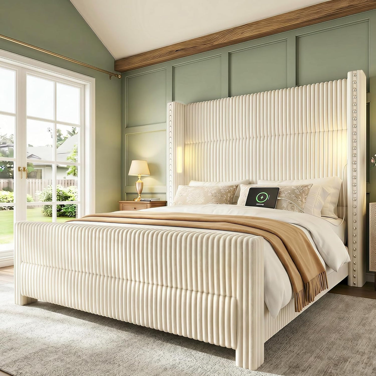 queen bed frame with 56.7" tall wingback headboard, main product view