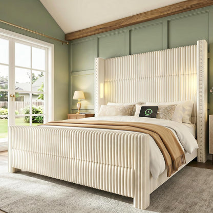 queen bed frame with 56.7" tall wingback headboard, main product view