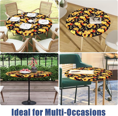 Round Spandex Thanksgiving Tablecloth, Elastic Fitted Waterproof Tablecloths - Image 9