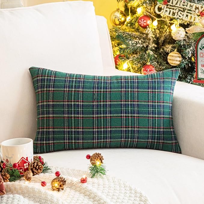 AQOTHES Pack of 2 Christmas Plaid Decorative Throw Pillow Covers Scottish - Image 3