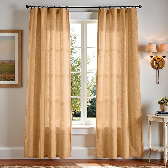 jinchan Linen Blend Curtains 84 inch Length 2 Panels by JINCHAN